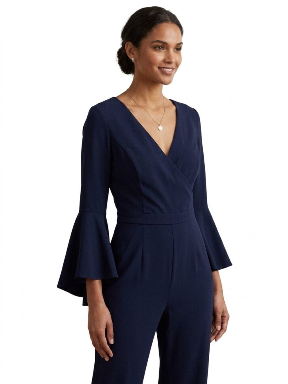 Lauren Ralph  Navy Blue Bell Sleeve Jumpsuit Size 2 EUC